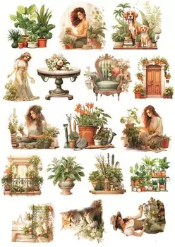 Акварельные наклейки BLINGIRD с растениями 26 шт