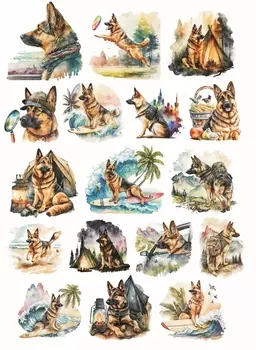 Акварельные стикеры немецкая овчарка BLINGIRD