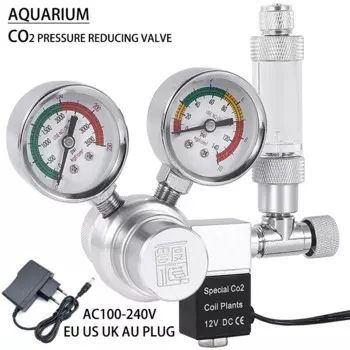 Аквариумный редукционный клапан CO2, Соленоидный клапан с двойным манометром, регулятор давления CO2, редукционный клапан