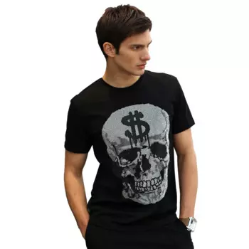 AlexPlein черепа Dollor Стразы с украшением в виде кристаллов футболка Maker для мужчин костюмы уличной моды 100% хлопок 2021 летняя футболка с короткими рукавами