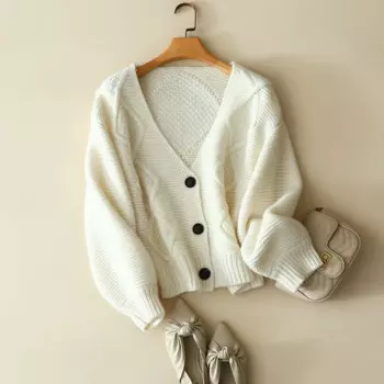 Aliaga модный кашемировый шерстяной короткий кардиган пальто Женская мода v-образный вырез пуговицы толстая верхняя одежда вязаные женские топы оверсайз