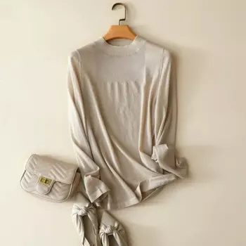 Aliaga новый корейский модный свитер из 100% кашемира, водолазка, женские однотонные повседневные джемперы, вязаные женские топы с длинными рукавами