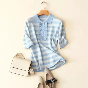 Aliaga весна-лето женский полосатый 100% кашемировый свитер с коротким рукавом джемпер