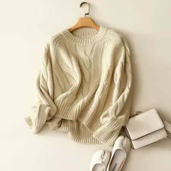 Aliaga Зимние новые стили 100% yakwool с круглым вырезом длинным рукавом вязаный плотный свитер для женщин