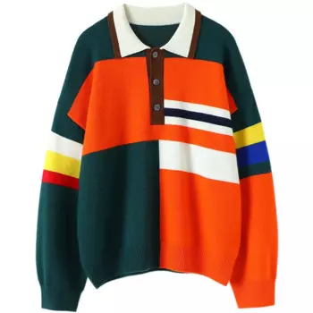 Aliaga Зимний новый дизайн pactchwork 100% кашемировый свитер-поло с воротником eruope модный шикарный свободный джемпер с длинным рукавом