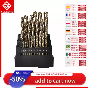 ALLSOME Набор кобальтовых сверл HSS M42 8% 13/19/25 шт.