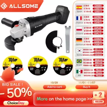 Allsome 18V бесщеточная Беспроводная угловая шлифовальная машина 125 мм-только инструмент