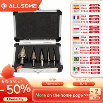 ALLSOME набор HSS кобальтовых ступенчатых сверл 50 размеров