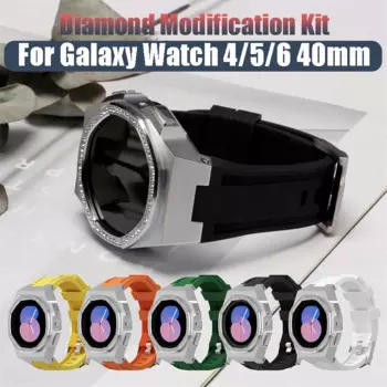 Алмазный металлический чехол для Samsung Galaxy Watch 4 5 40 мм, роскошный комплект для модификации, силиконовый ремешок для Galaxy Watch 4/5, аксессуары