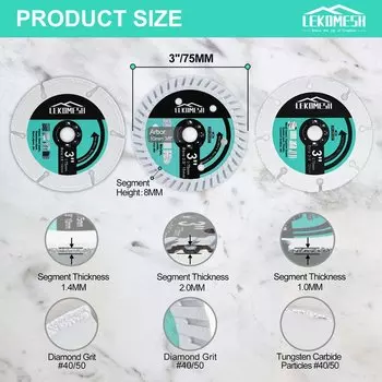 Алмазный пильный диск LEKOMESH Dia75mm 3 дюйма Bore10mm для резки дерева, стали, металла, бетона, гранита, арматуры, камня, Мини режущий диск