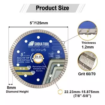 Алмазный режущий диск SHDIATOOL диаметром 4/4, 5/ 5 дюймов, сверхтонкий прямой Циркулярный Пильный Диск Turbo, керамическая, фарфоровая плитка, гранит, мрамор