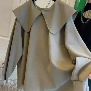 ALPHALMODA 2024, осенняя новинка, толстовка с длинными рукавами и воротником Питера Пэна, женская свободная повседневная футболка с длинными рукавами