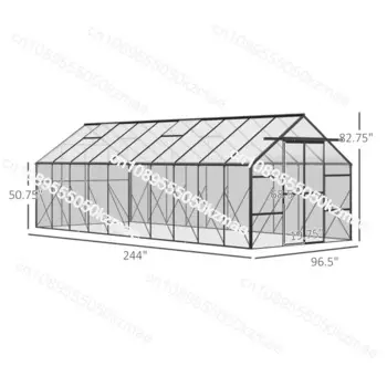 Алюминиевая теплица 20 x 8 футов/16 x 8 футов с регулируемым вентиляционным отверстием на крыше, дождевой желоб и раздвижной дверью для зимы, прозрачная