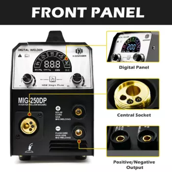 Алюминиевый сварочный аппарат 4 в 1 HZXVOGEN MIG/ARC/LIFT TIG Pulse полуавтоматический цифровой дисплей IGBT инвертор сварочный аппарат MIG250DP