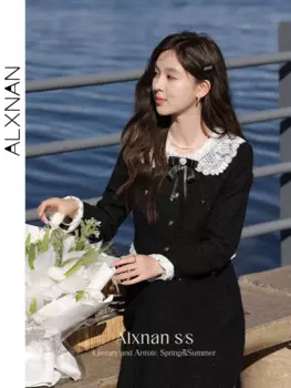 ALXNAN 2024, осенние женские пальто, новые модные ретро сращенные французские твидовые короткие женские куртки с круглым вырезом, женская одежда L33337-1