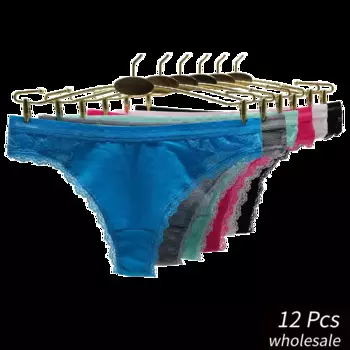 Alyowangyina, 12 шт./партия, оптовая продажа, женские трусики, одноцветные трусы, Мягкое хлопковое нижнее белье, Трусы-стринги #87425