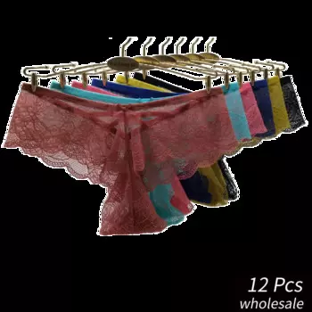 Alyowangyina, 12 шт./партия, оптовая продажа, женские трусики, однотонные, сексуальные, модные, кружевные, мягкие, хлопковые, нижнее белье, трусы #89496