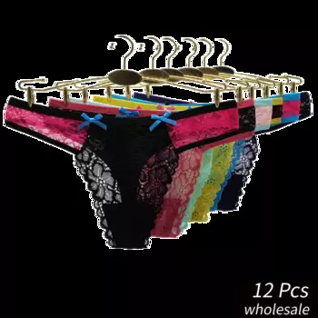 Alyowangyina, 12 шт./партия, оптовая продажа, женские трусики, однотонные, Тонг, Мягкое хлопковое нижнее белье, кружевные трусы с принтом #87419