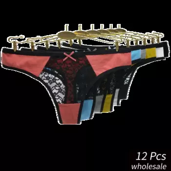 Alyowangyina, 12 шт./партия, оптовая продажа, женские трусики, одноцветные кружевные трусы, мягкие стринги, хлопковое нижнее белье, трусы #87398