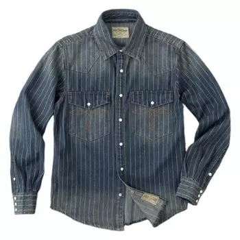 Amekaji американская тяжелая весна-осень 100% хлопок стираная рабочая одежда полосатая джинсовая рубашка мужская куртка с длинными рукавами винтажная