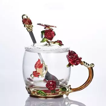 AMEKAN Эмалированные стеклянные кружки Красная Роза