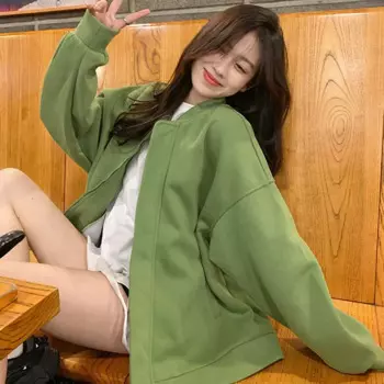 Американская бейсбольная куртка в стиле ретро 2024, костюмы для бега для женщин, новинка, свободная Зеленая куртка средней длины с длинным рукавом, женская спортивная куртка