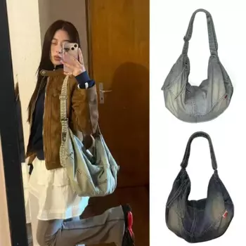 Американская джинсовая сумка-тоут в стиле ретро, вместительная сумка на одно плечо, ковбойская и женская сумка для походов на короткие расстояния