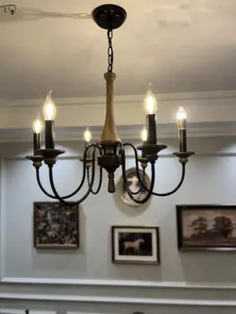 Американская винтажная средневековая люстра в форме свечи, осветительный прибор, Е14, твердая древесина, декоративные подвесные светильники для гостиной/столовой