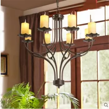 Американская железная 8 головок подвесной светильник ресторан Светильник спальни ретро здание гостиная Светильник Свеча светильник подвесной светильник с ZA9830