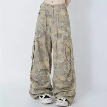 Американские брюки-карго женские с большими карманами Jazz Harajuku Y2K свободные повседневные широкие брюки с высокой талией плиссированные брюки в стиле хип-хоп