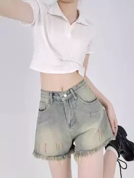 Американские джинсовые шорты в стиле ретро, женские модные уличные облегающие повседневные женские шорты, летние синие шорты с высокой талией, женские шорты Chicly