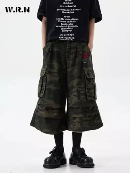 Американские камуфляжные джинсовые шорты в стиле ретро с высокой талией, уличные смытые мешковатые шорты в стиле хип-хоп с карманами, женские повседневные джинсовые шорты Y2K