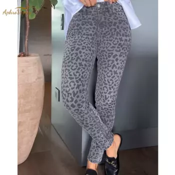 Американские ретро леопардовые зауженные джинсы с высокой талией женские уличные брюки Y2K джинсовые брюки Пантеры с карманами винтажные длинные брюки
