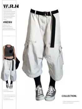 Американские винтажные длинные джинсы средней длины с высокой талией, женские повседневные широкие брюки, мешковатые уличные джинсовые брюки с карманами Y2K