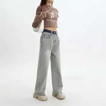 Американские винтажные широкие джинсы High Street, женские весенне-осенние новые утягивающие прямые свободные джинсы с высокой талией Y2k