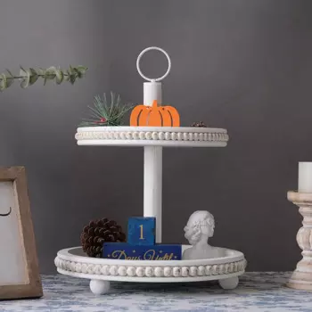 Американский двухслойный деревянный поднос для бусин, пасхальный декоративный многоярусный поднос, круглый деревянный поднос для тортов, десертный стол