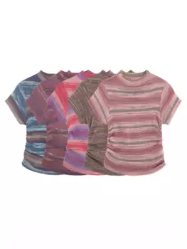 Американский ретро короткий полосатый топ с круглым вырезом для женщин летний дизайн, нишевая футболка с коротким рукавом