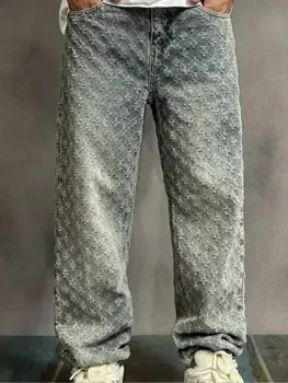 Американский стиль, уличные ретро, повседневные свободные жаккардовые джинсовые брюки, мужские модные брендовые простые универсальные прямые джинсы с высокой талией
