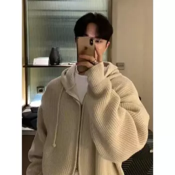 Американский винтажный кардиган, свитер, мужская осенняя модная брендовая однотонная хлопковая трикотажная одежда на молнии High Sense для мальчиков, толстовка Ruoshuai