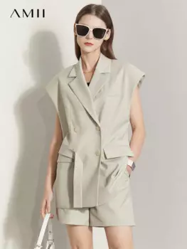 Amii минимализм весна-лето новый женский костюм без рукавов Блейзер для женщин профессиональные повседневные свободные брюки костюм из двух частей 12230065