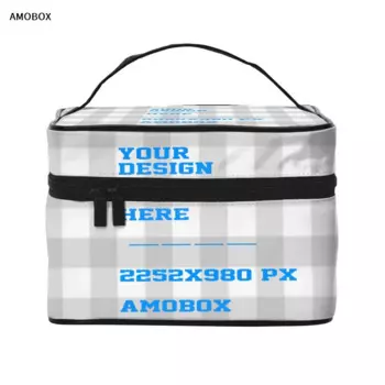 AMOBOX-Персонализированная косметичка для макияжа с застежкой-молнией, открытая плоская косметичка, Сетчатая Сумка из микрофибры, настраиваемая