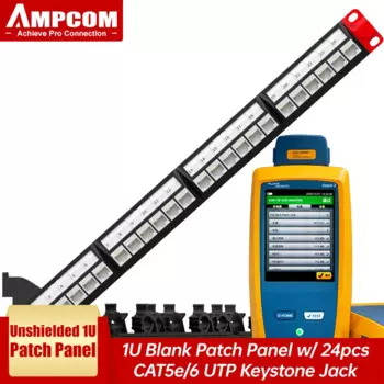 AMPCOM (UL Listed) CAT5e/6 24 порта без инструмента Keystone RJ45 патч-панель, крепление для стойки-1U, 19 дюймов, RJ45 568A/B, 50u позолоченное