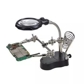 Подставка для паяльника со светодиодным зажимом и увеличительным стеклом