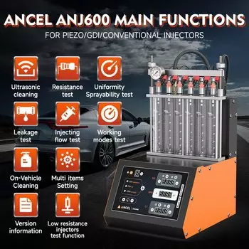 ANCEL ANJ600 6-цилиндровый GDI ультразвуковой тестер очистки топливного инжектора 110/220 В, ультразвуковая очистка автомобилей и мотоциклов, инструменты для автомобиля
