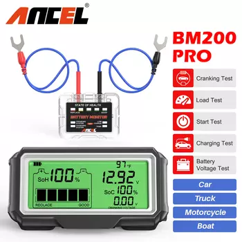 ANCEL BM200 PRO 12 В светодиодный тестер батареи монитор проекционный дисплей тестер зарядки инструмент здоровье батареи SOH SOC анализатор водонепроницаемый