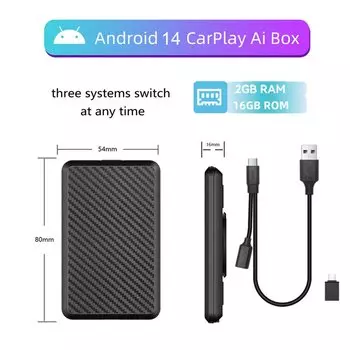 Android14 Проводной к беспроводному CarPlay Ai Box Android Auto 3в1 для Youtube Nexflit 4Cores 4G + 64G Plug and Play для Audi Mazda Benz
