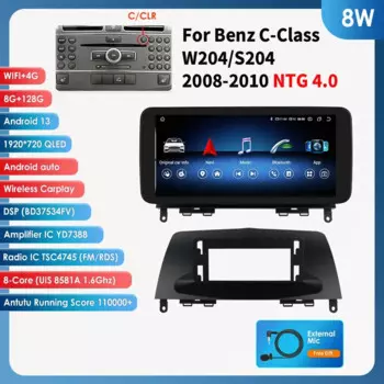 Android 13 авторадио мультимедиа для Mercedes Benz W204/S204 C-Class 2008-2014 NTG 4.0 4.5 DSP Carplay 10,25 "QLED экран аудио