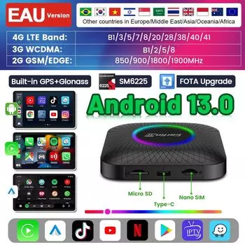 Android 13 Carplay Ai Box Android Auto Беспроводной адаптер Carplay Tv Box для Youtube Nexflit Car Smart Ai Box со встроенным GPS Wi-Fi