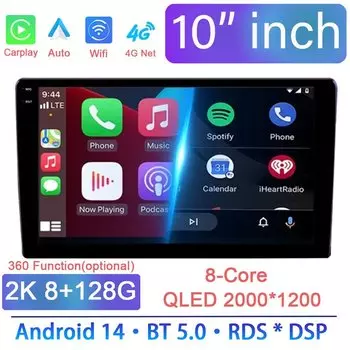 Android 14 9/10-дюймовый навигационный видеоплеер без рамки GPS Автомобильный радиоприемник Мультимедиа Авто DSP Стерео головное устройство Умная автомобильная система BT