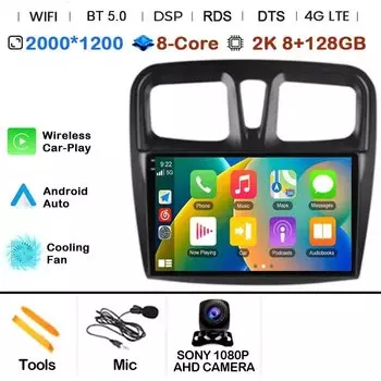 Android 14 Автомобильный радиоприемник Мультимедийный плеер для Renault Logan 2 Sandero 2 2012-2019 2 Din GPS Carplay Стерео DVD Головное устройство без DVD